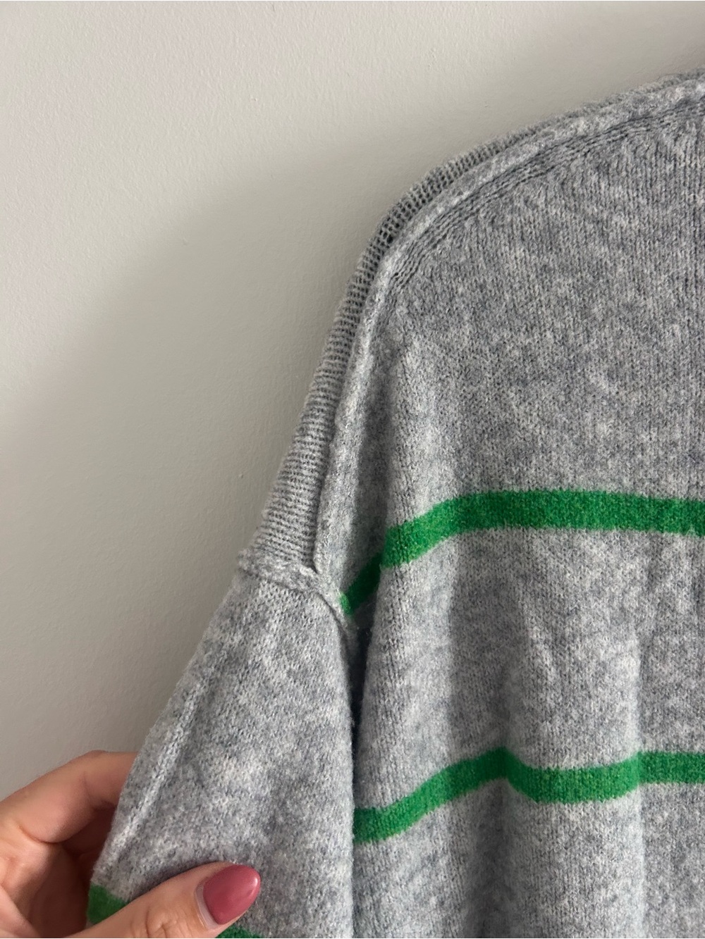 aerie Gray Crewneck Sweater with Green Stripe - Picture 8 of 8